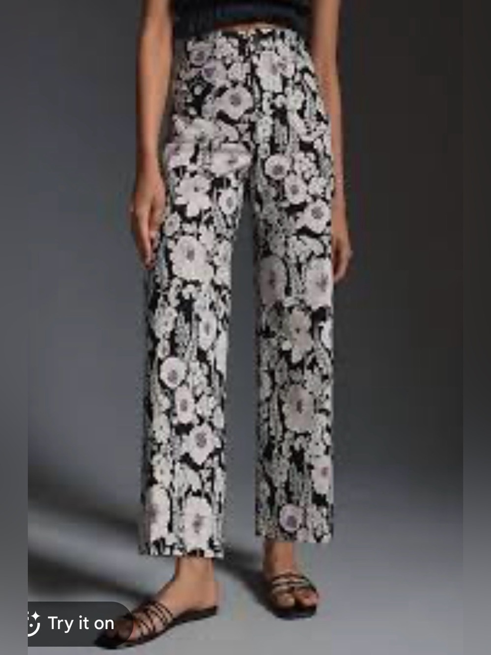 Anthropologie Maeve Colette Cropped Wide-Leg Pants Magic Fabric Black Floral 29